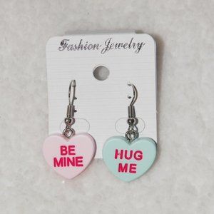 Valentine Conversation "Candy" Hearts Earrings Silver Dangle Drop